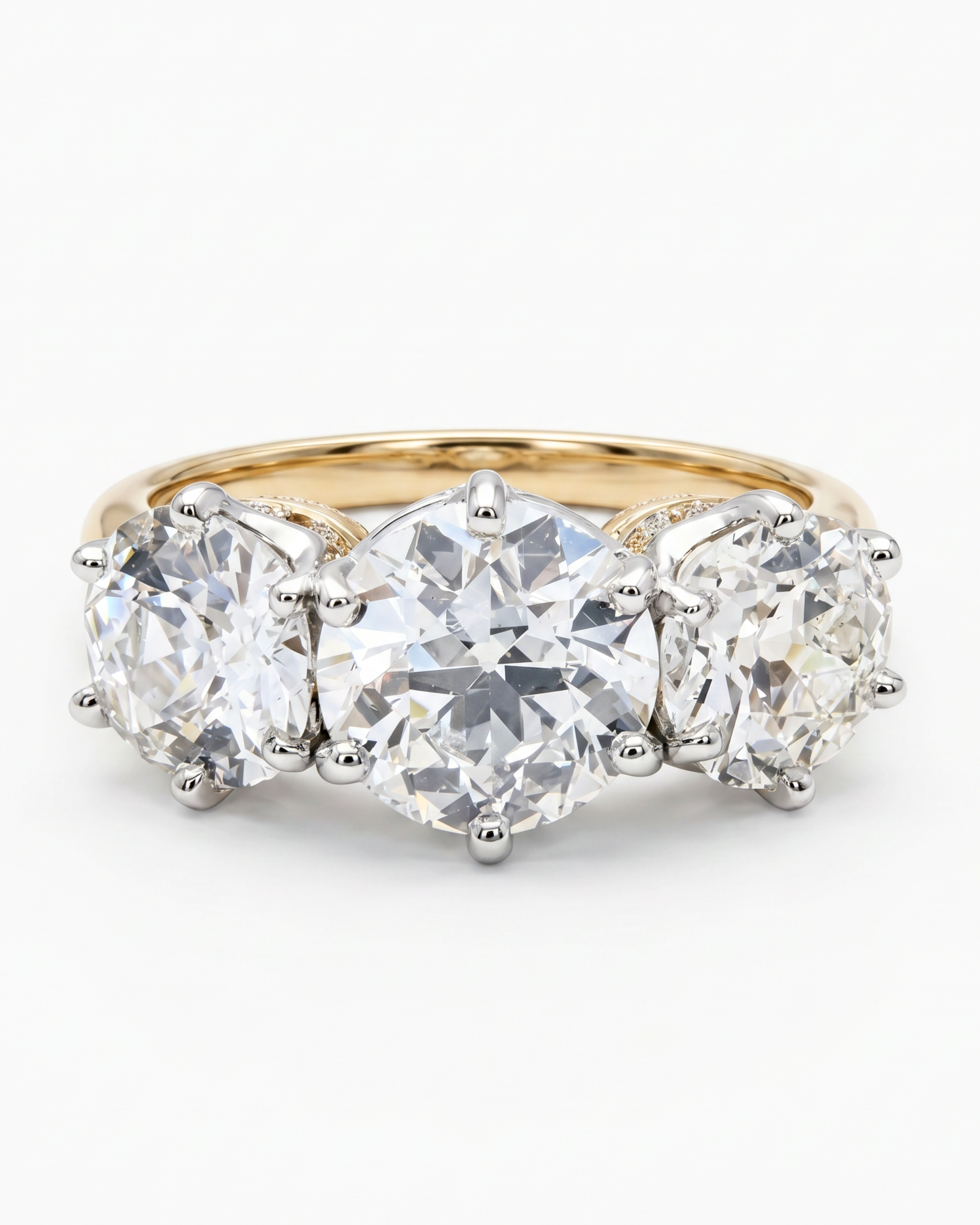 18KYG & Platinum, Old European Cut Diamond Three Stone Ring