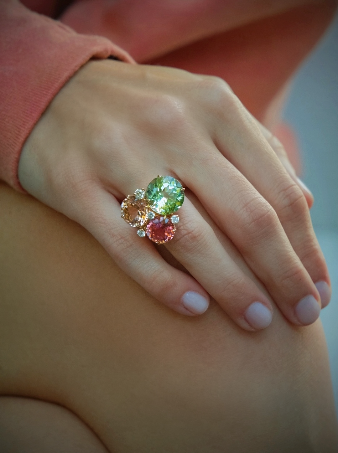 18KYG, Tourmaline & Diamond Ring by Donna Vock