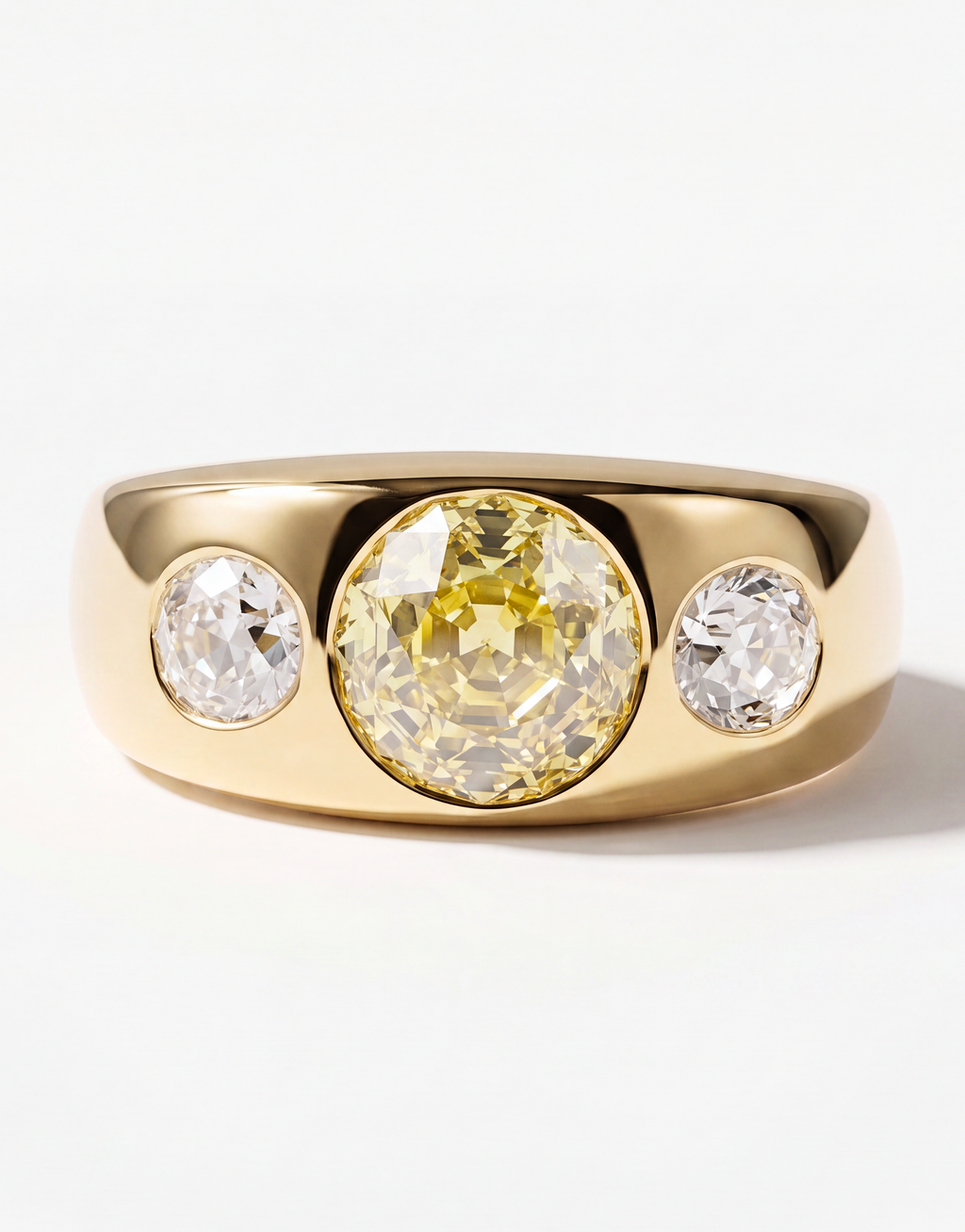 Fancy Yellow & Old Mine Cut Diamond Gypsy Ring