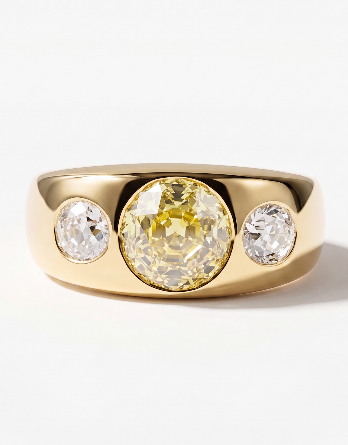 Fancy Yellow & Old Mine Cut Diamond Gypsy Ring