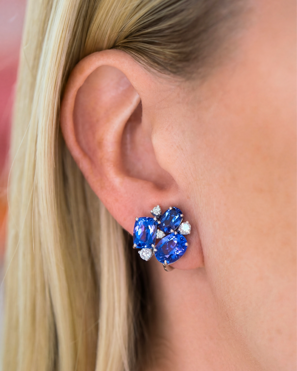 Tanzanite & Diamond Cluster Earclips