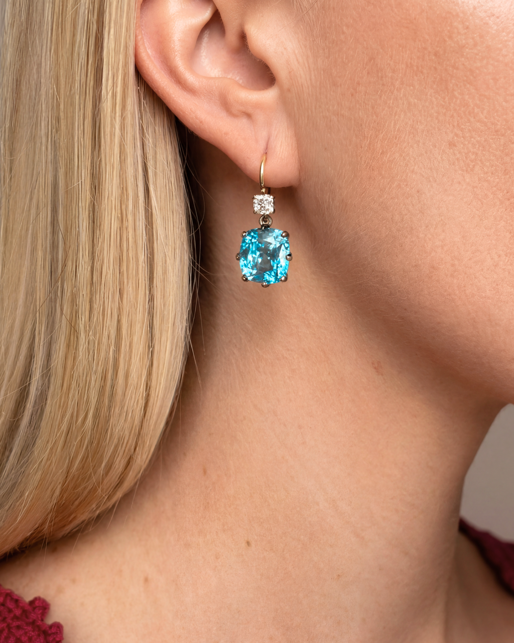 18KYG, Diamond & Blue Zircon Earrings