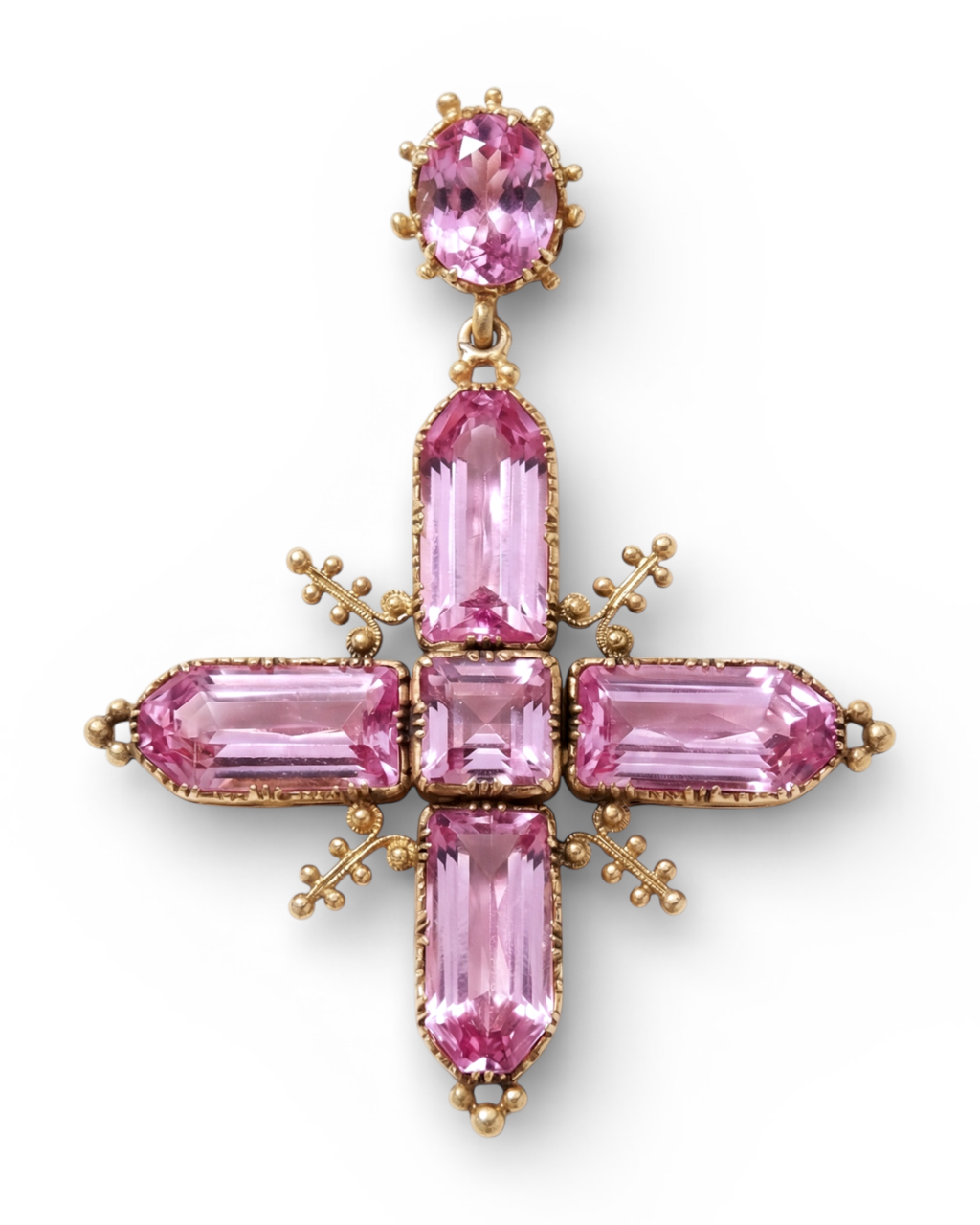 18KYG & Pink Topaz Cross Pendant c1830