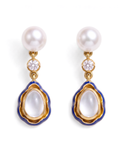Vintage Moonstone, Pearl & Enamel Earrings