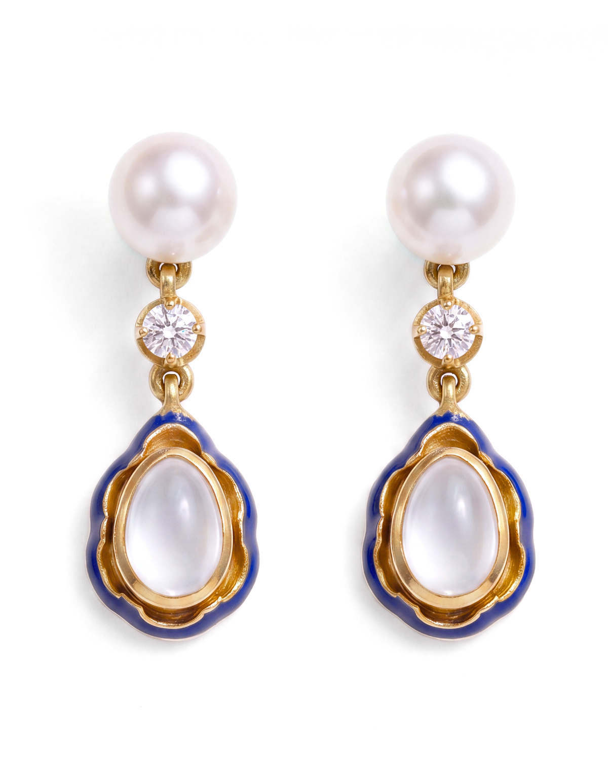 Vintage Moonstone, Pearl & Enamel Earrings