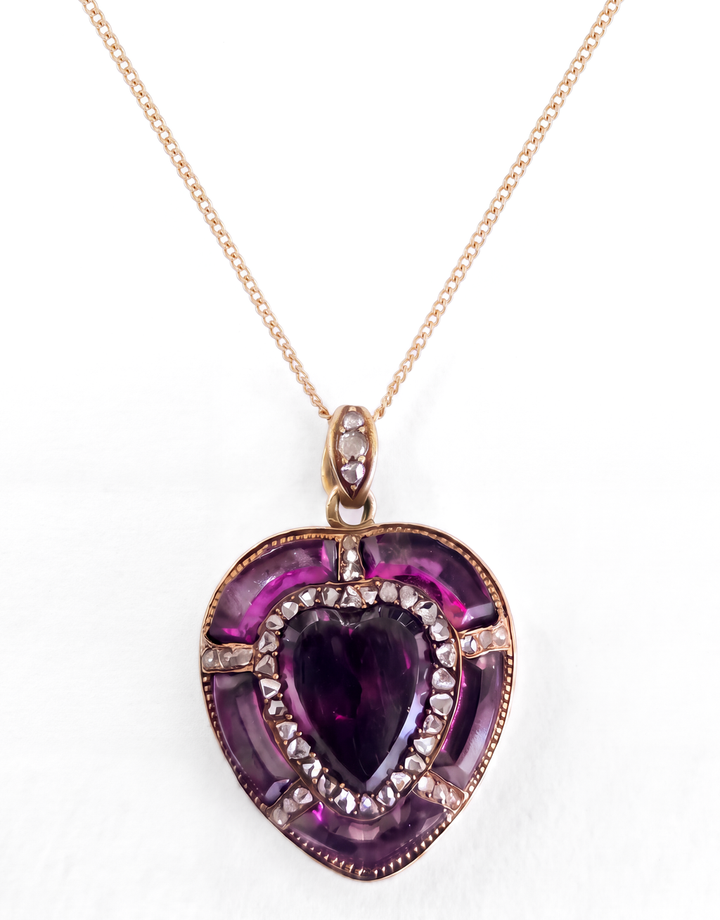 Victorian 18KYG Garnet & Diamond Heart Locket
