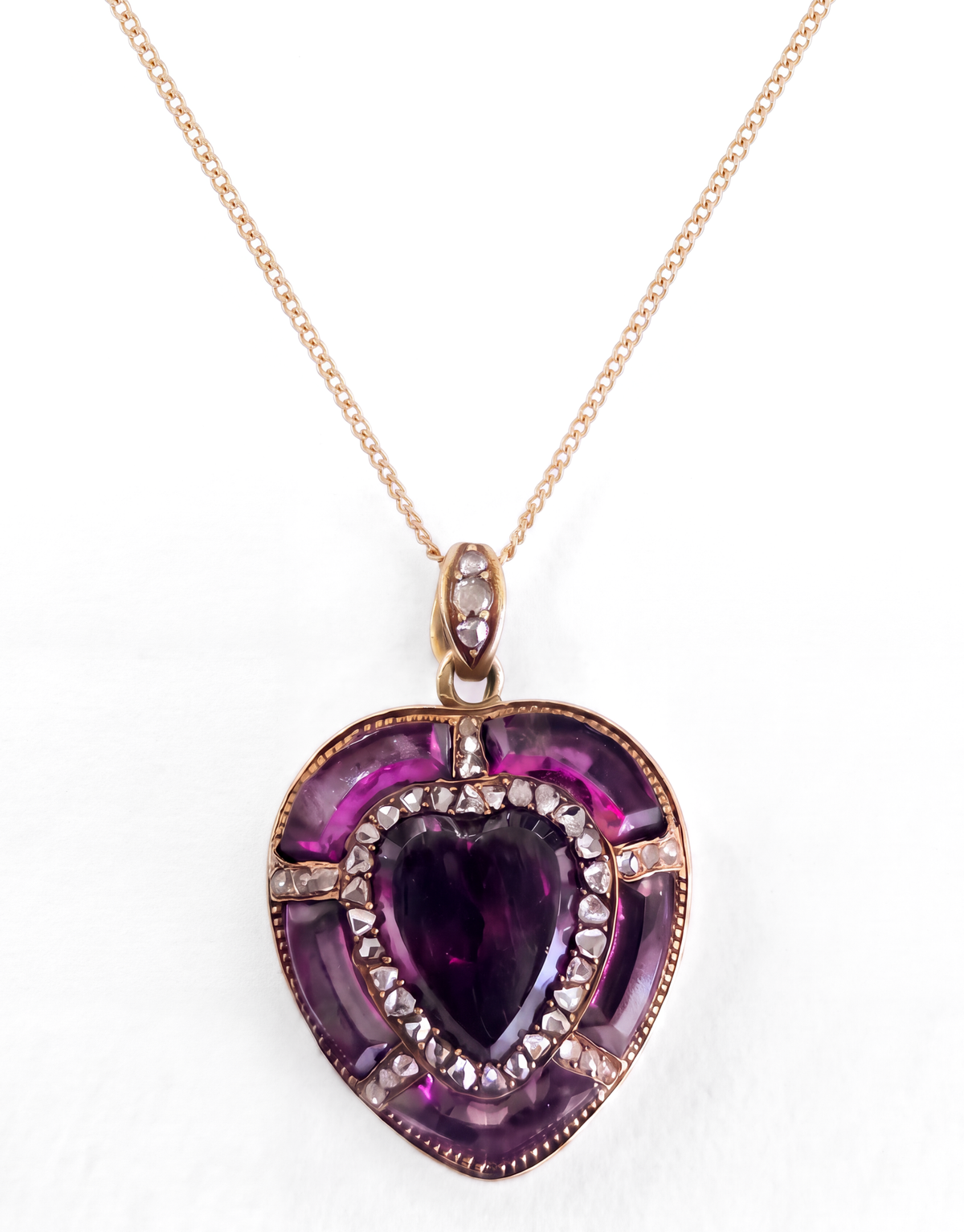 Victorian 18KYG Garnet & Diamond Heart Locket
