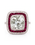 Platinum, Old Mine Cut Diamond & Ruby Ring