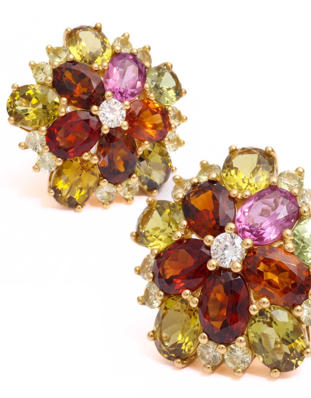 18K Yellow Gold Grossular Garnet, Chrysoberyl & Diamond Earrings