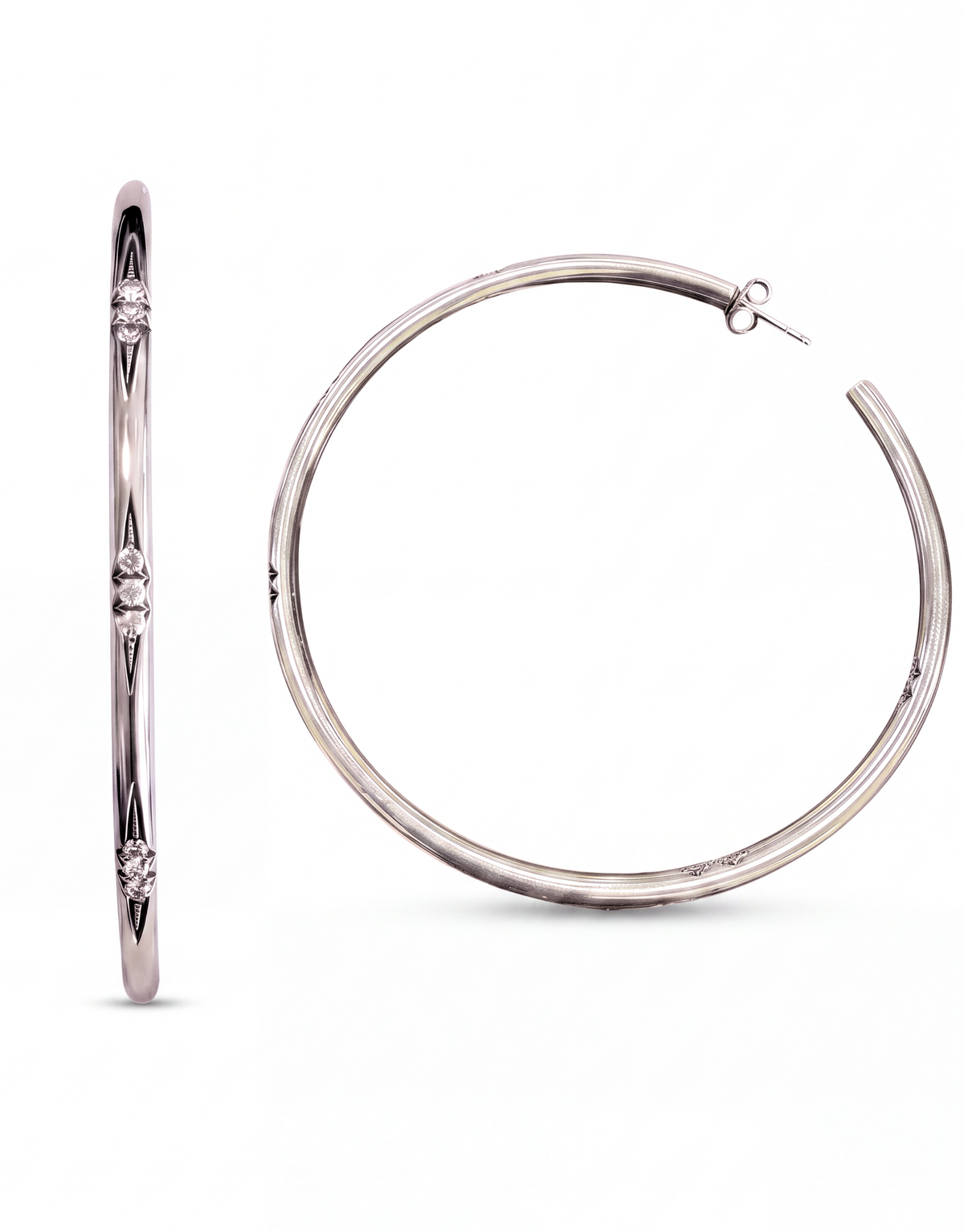 Sterling Silver & 18K White Gold Diamond Hoop Earrings