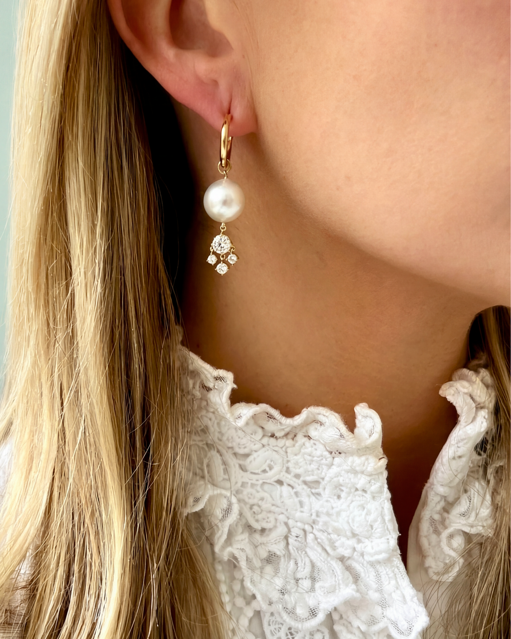 South Sea Cultured Pearl & Diamond Hoop Earrings