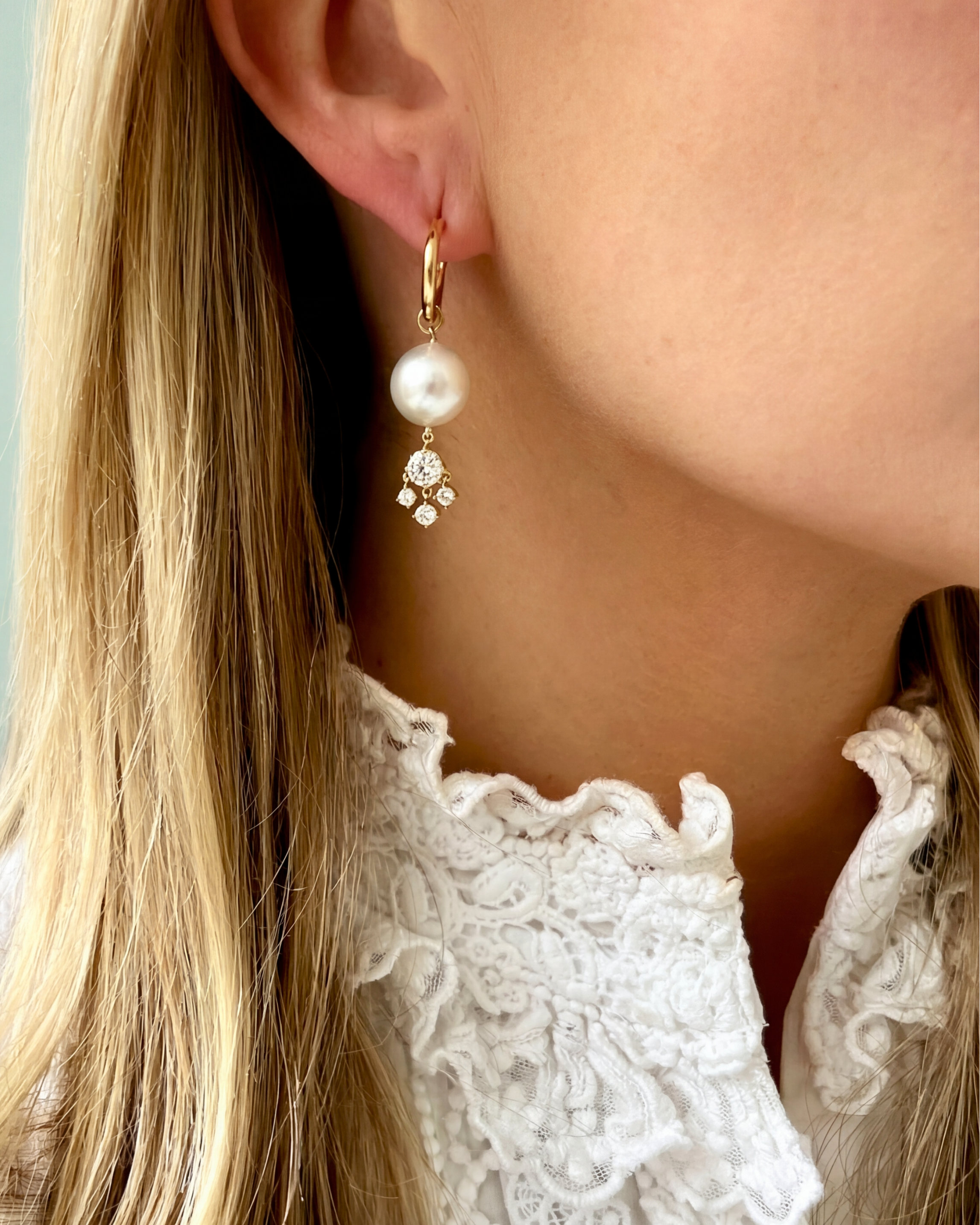 South Sea Cultured Pearl & Diamond Hoop Earrings