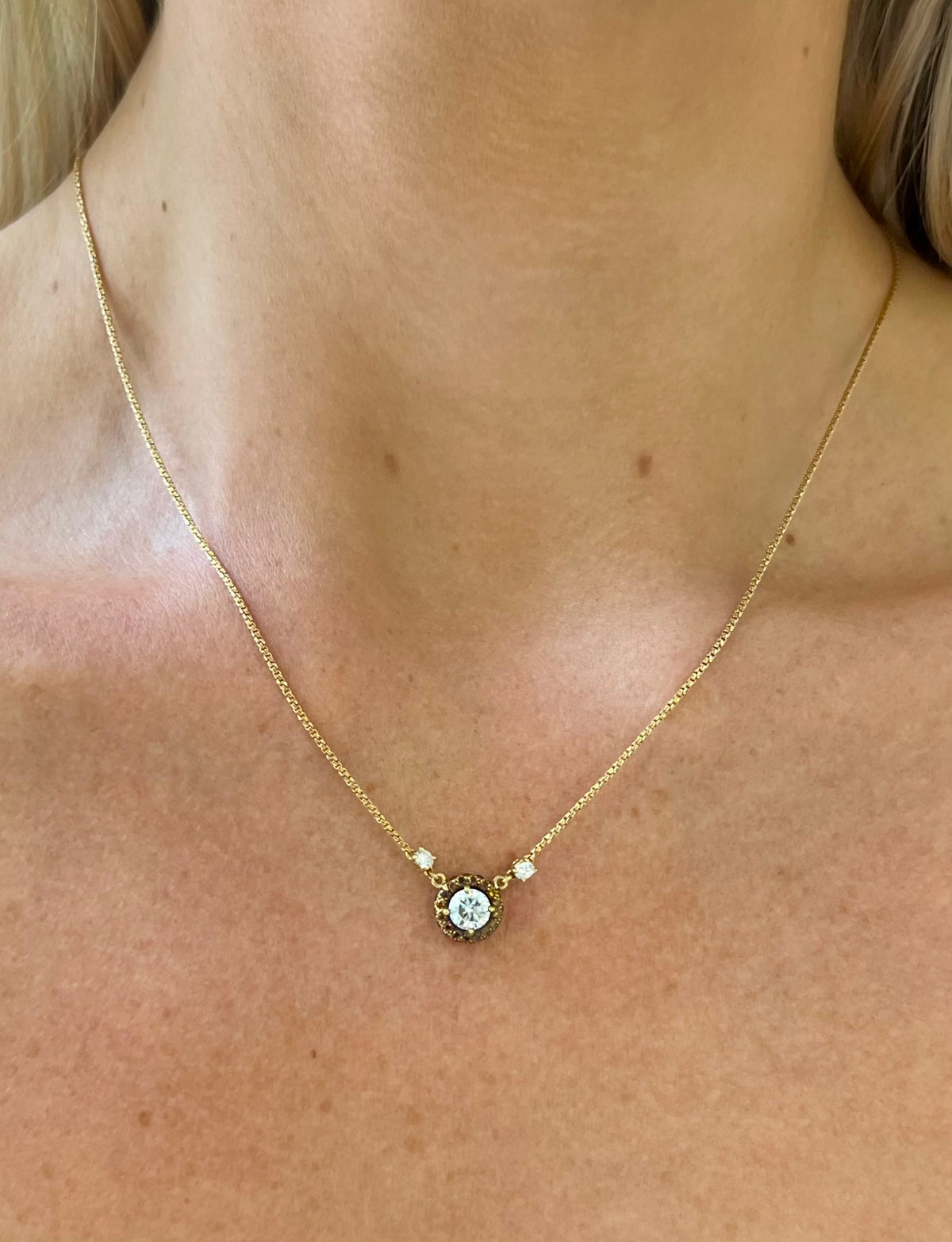 18KYG, White & Brown Diamond Pendant Necklace