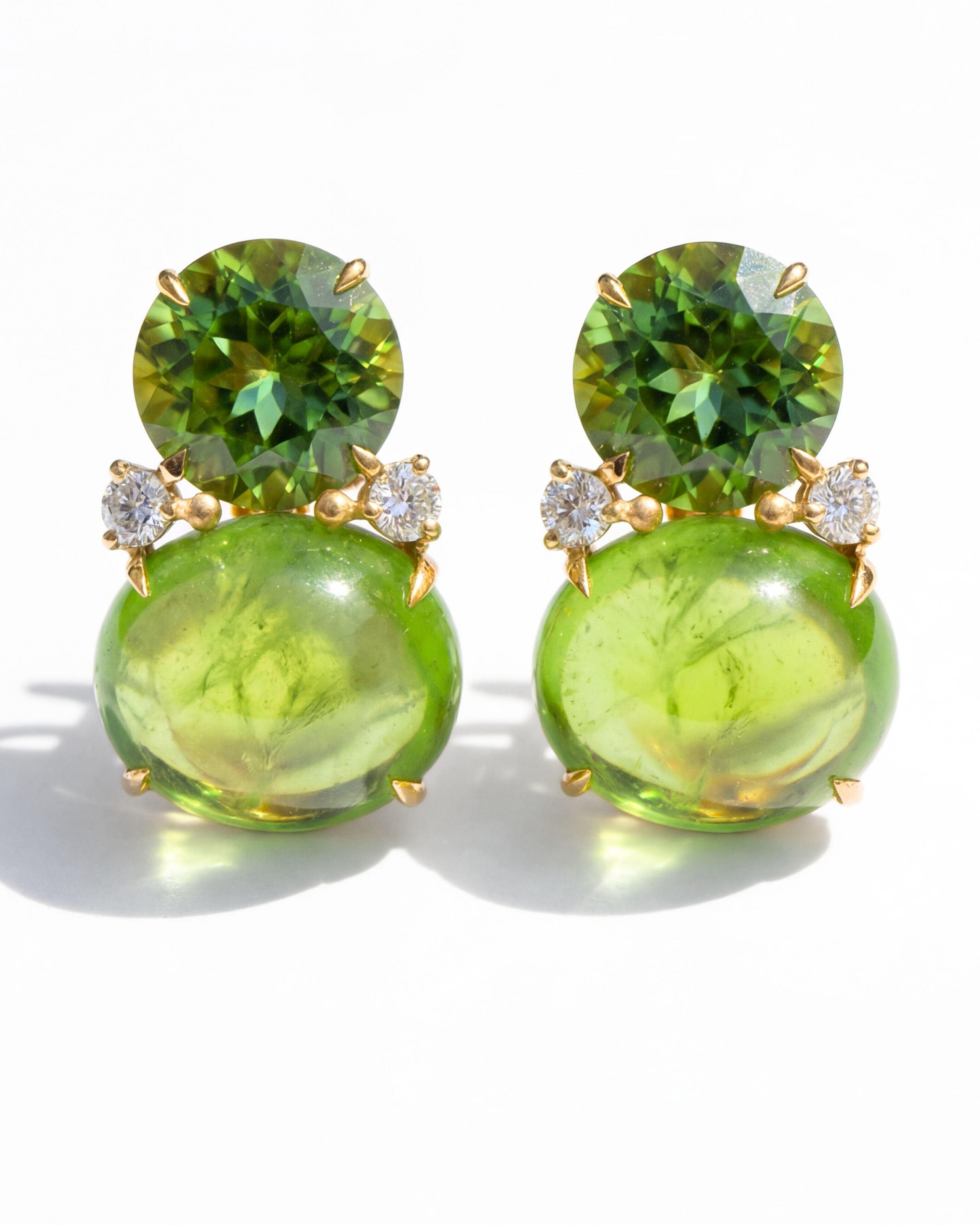 Peridot, Tourmaline & Diamond Earclips