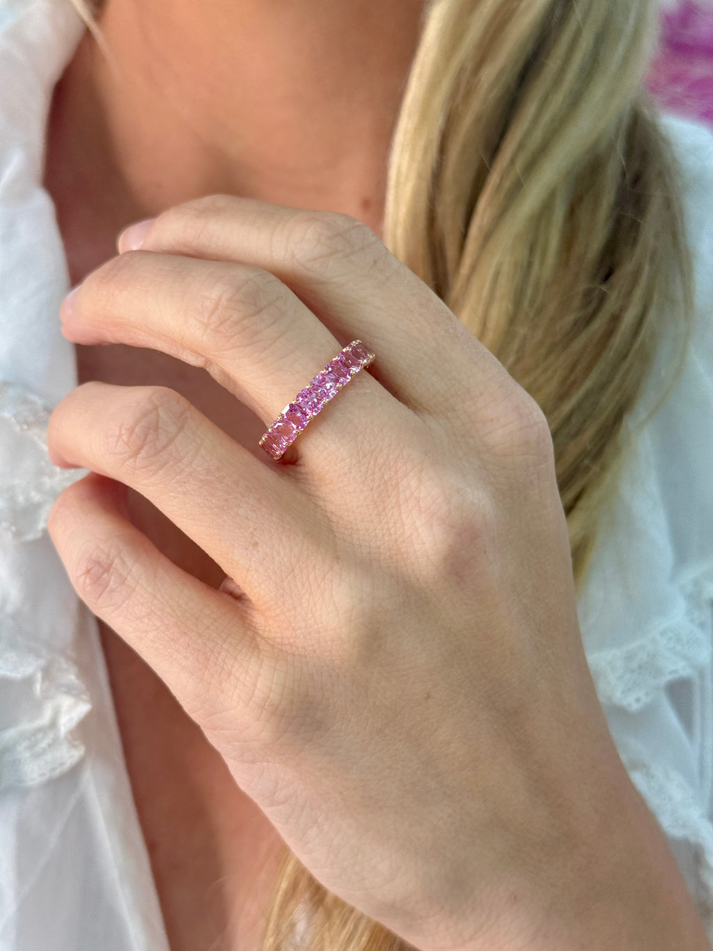 18K Yellow Gold & Pink Sapphire Eternity Band