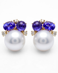 Tanzanite & Cultured Pearl Earclips