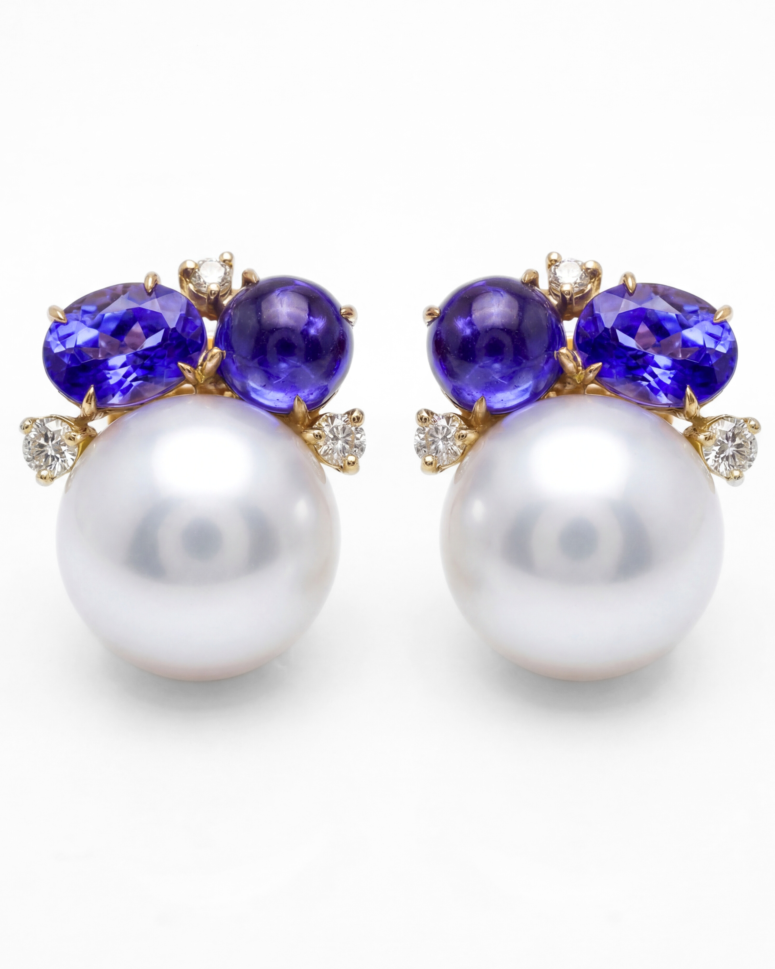 Tanzanite & Cultured Pearl Earclips