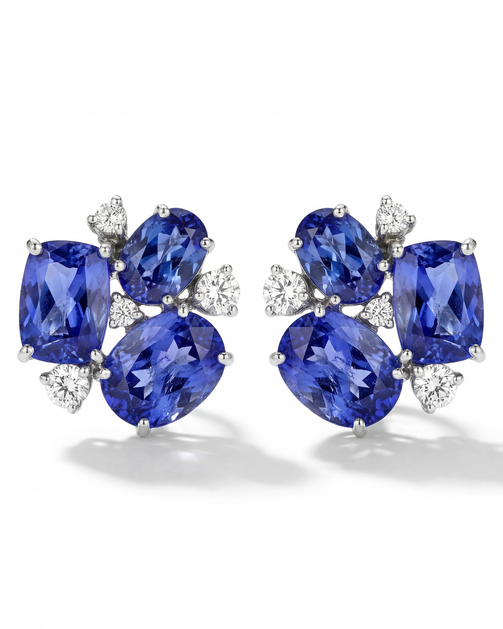 Tanzanite & Diamond Cluster Earclips