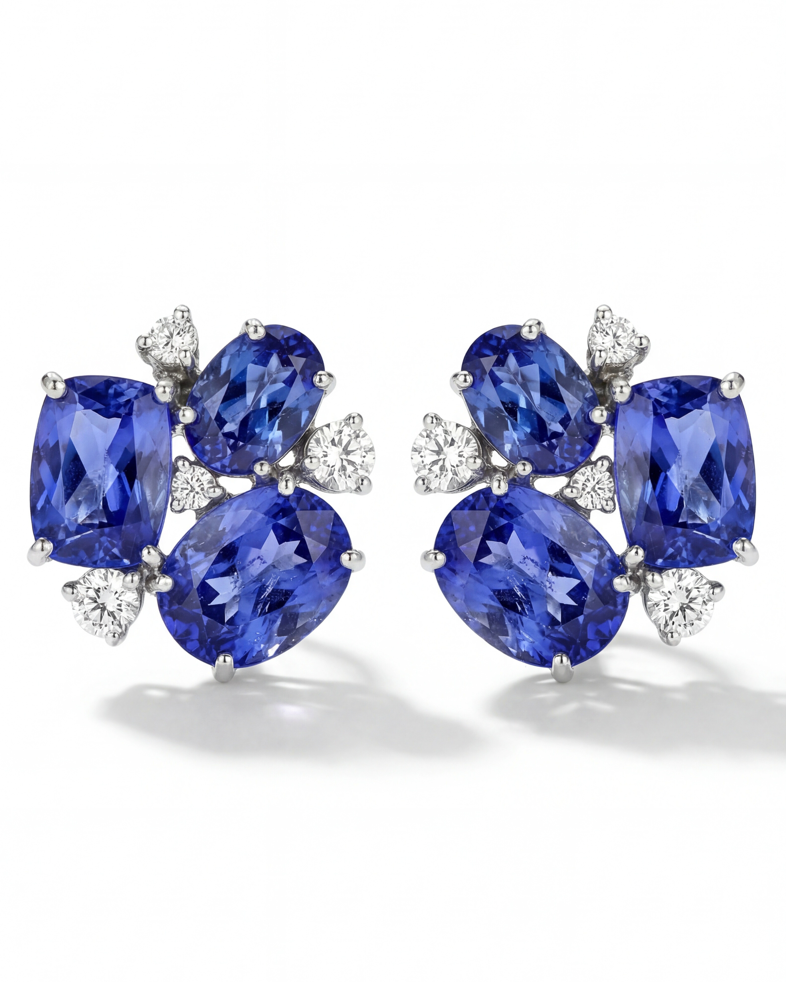 Tanzanite & Diamond Cluster Earclips