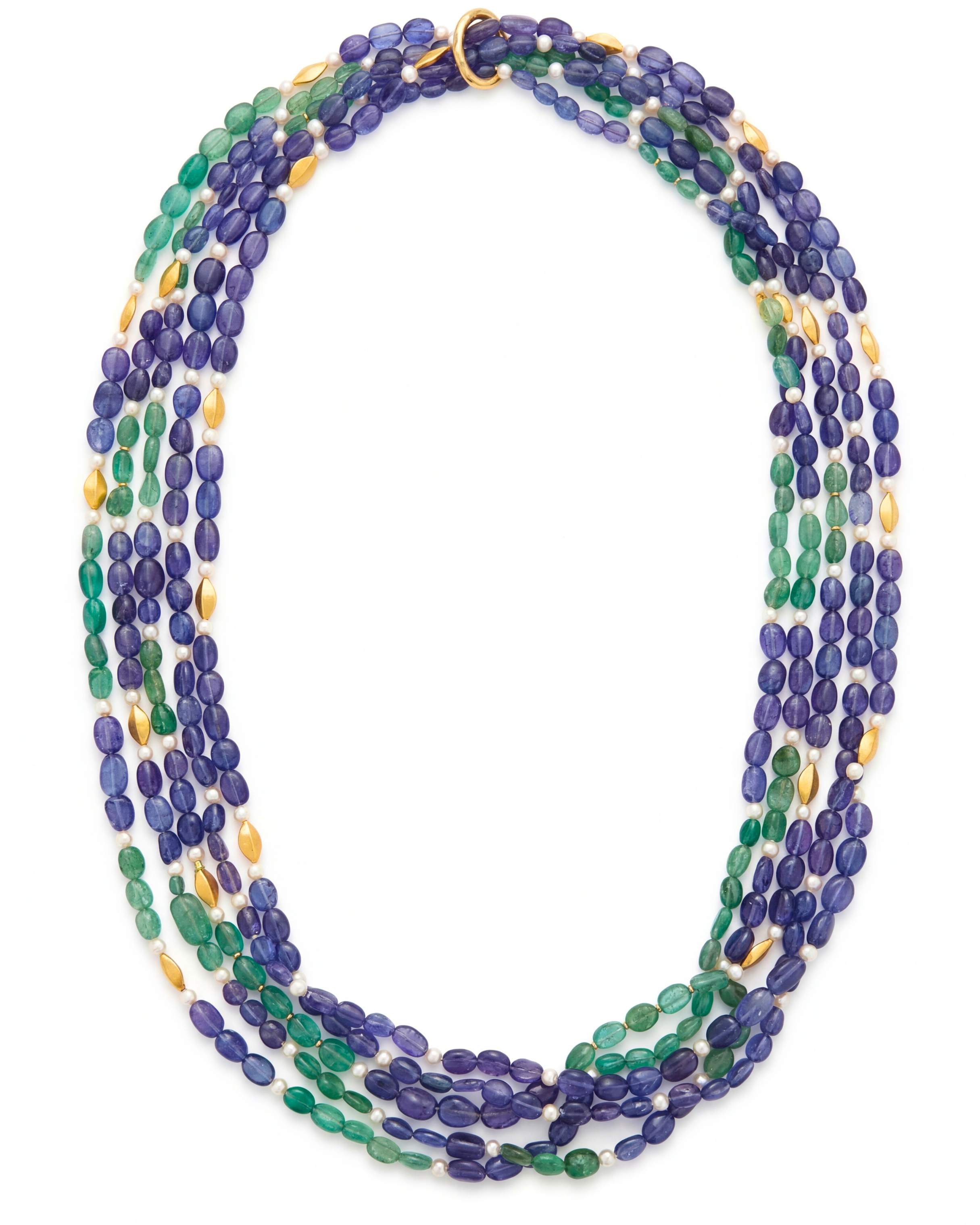 Tanzanite, Emerald & Japanese Cultured Pearl Necklaces