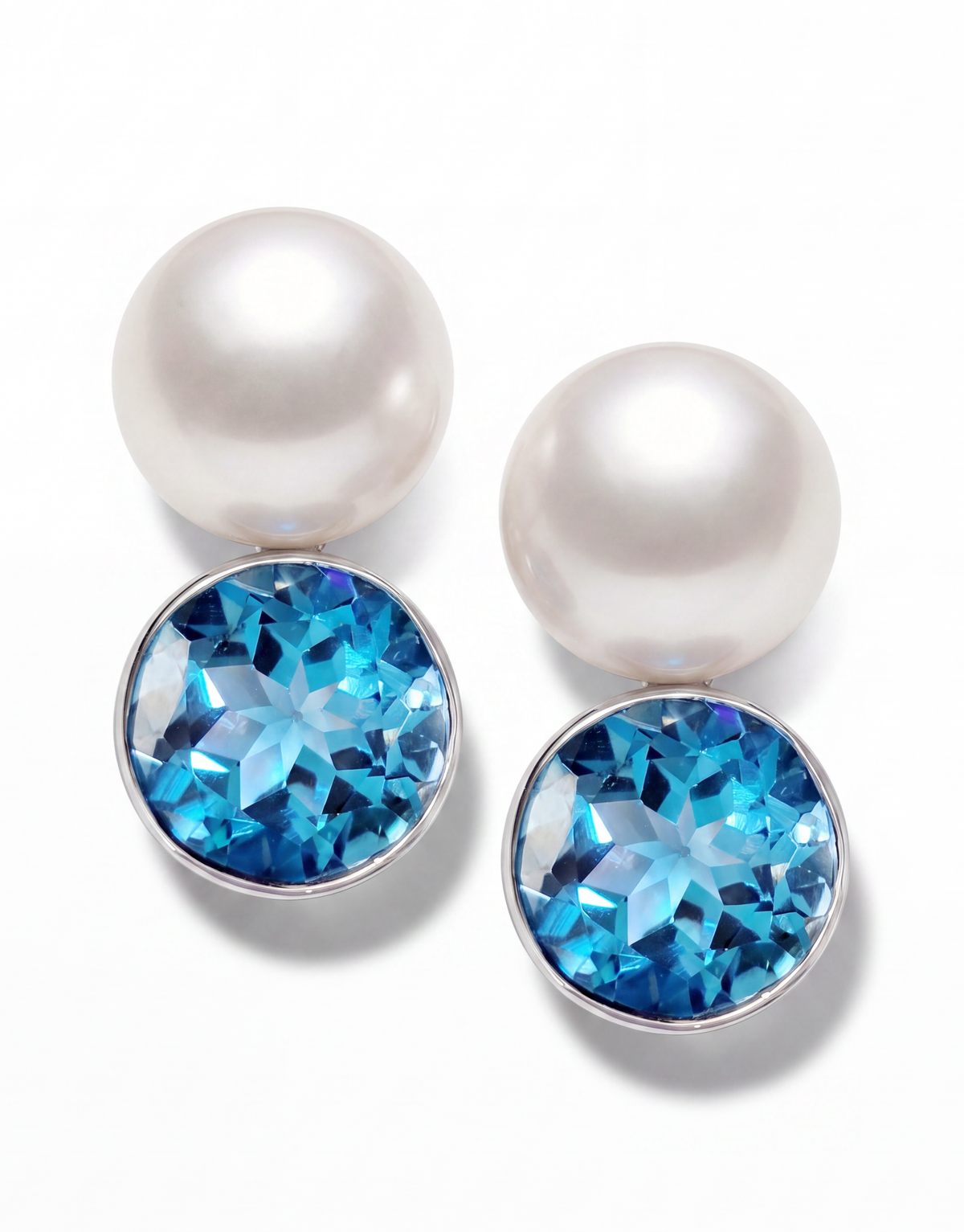 18KWG Pearl and Blue Topaz Ear Clips