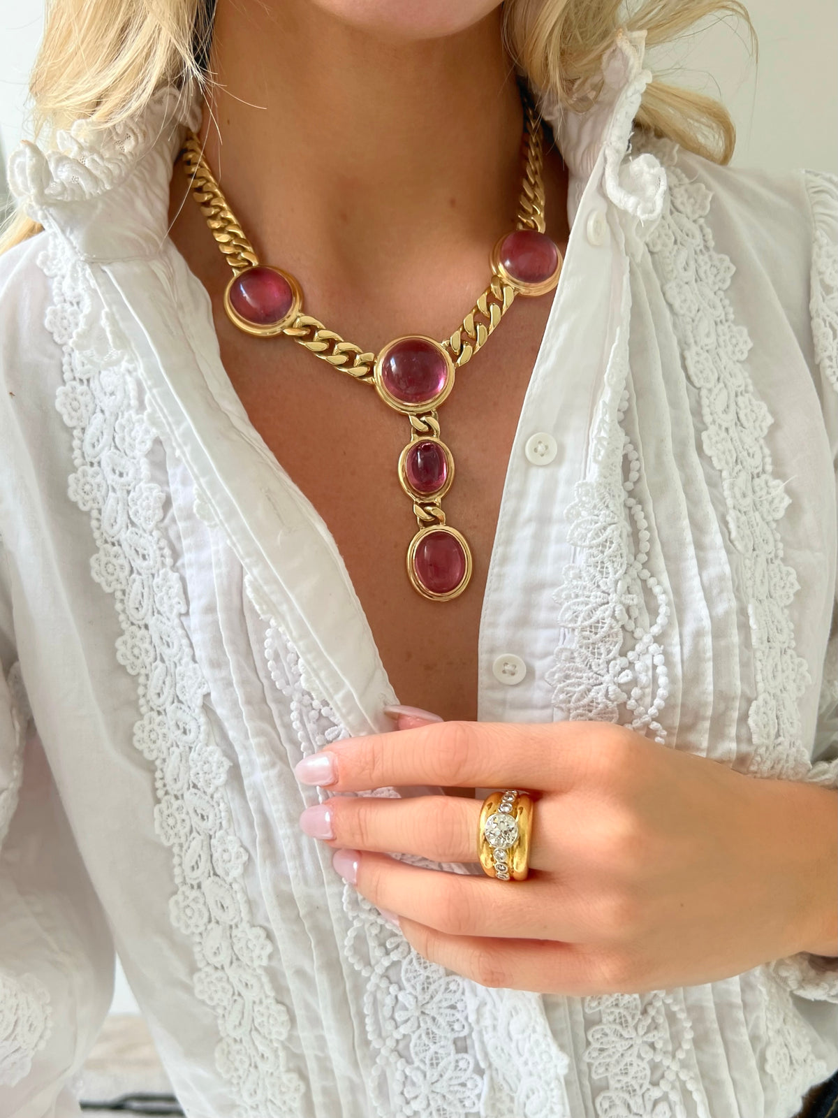 18KYG & Pink Tourmaline Necklace