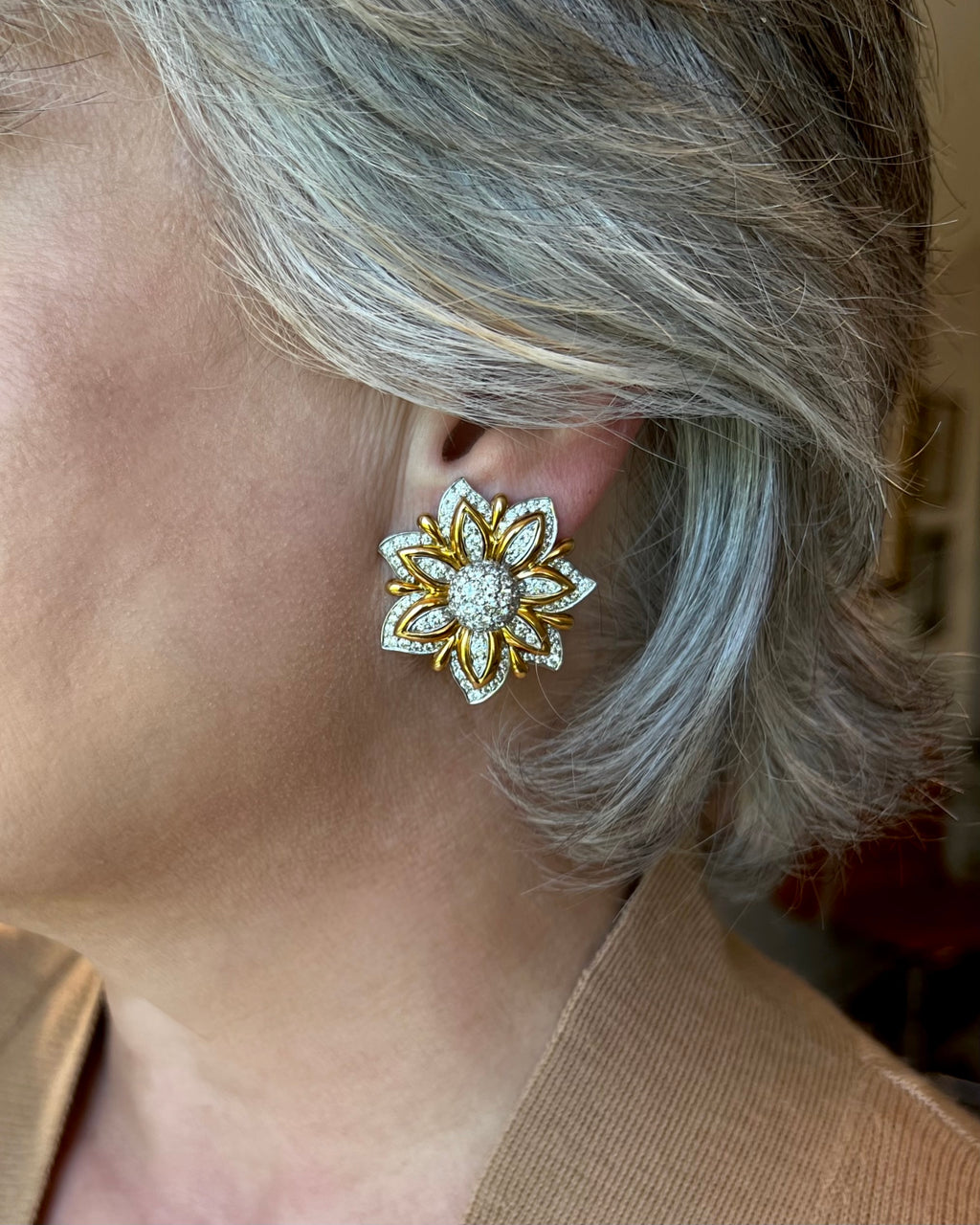 Verdura Gold & Diamond Ear Clips