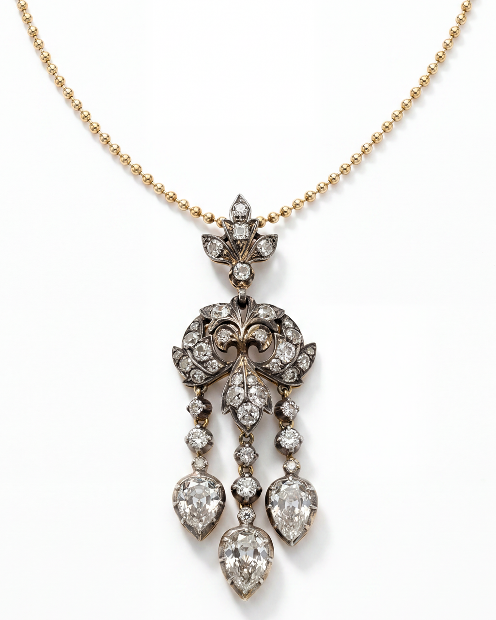 Victorian Diamond Pendant on 18KYG Ball Chain