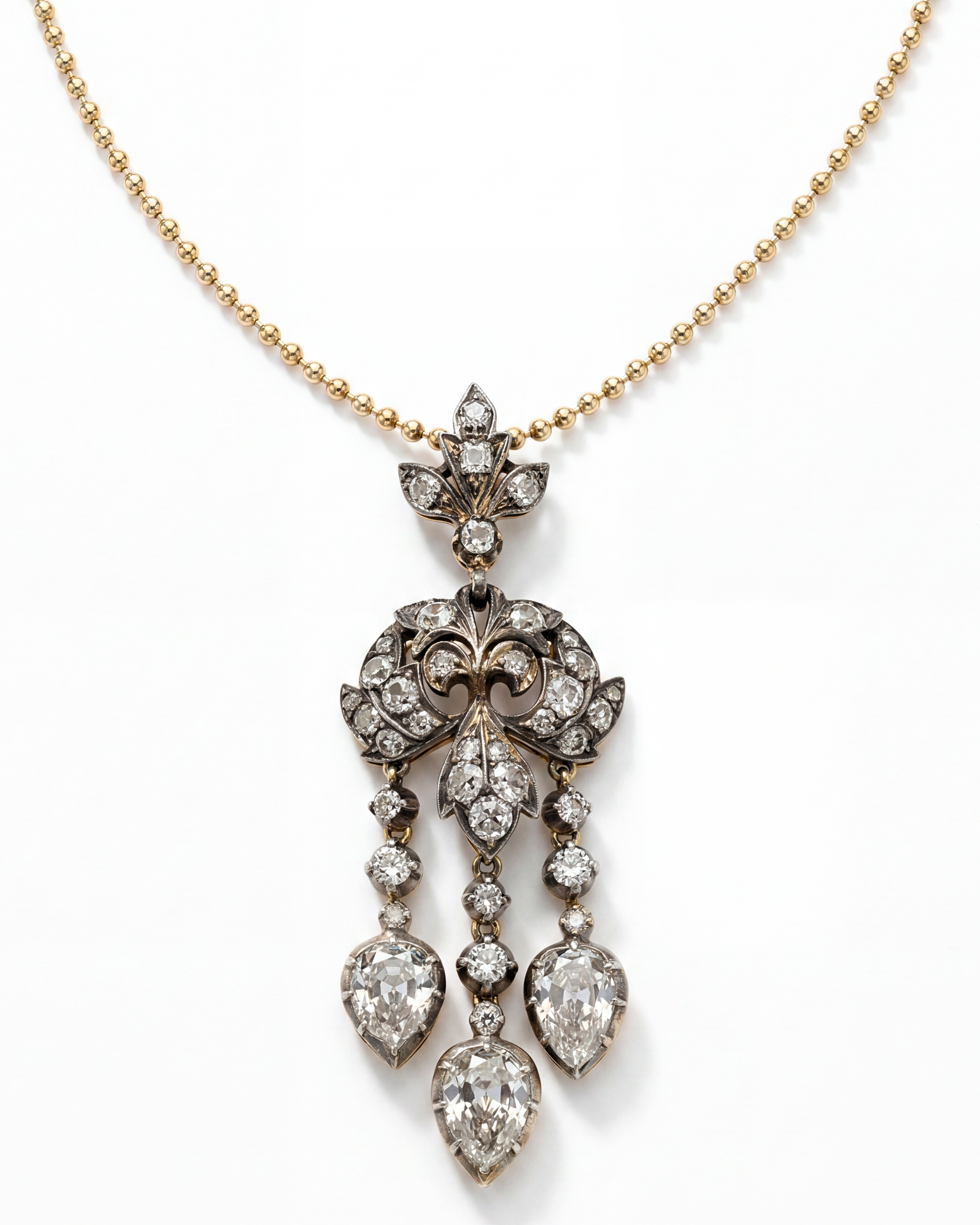 Victorian Diamond Pendant on 18KYG Ball Chain
