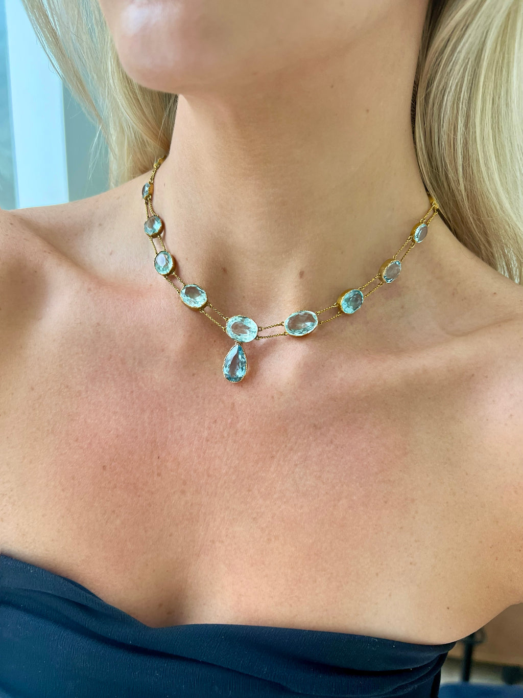 14K & 18KYG, Aquamarine Rivière Necklace