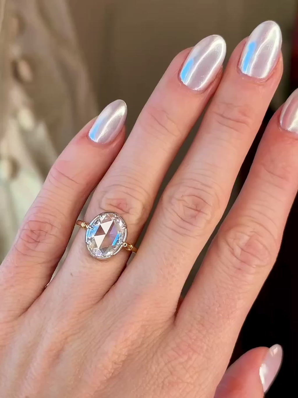 20KYG & Platinum, Rose Cut Diamond Ring