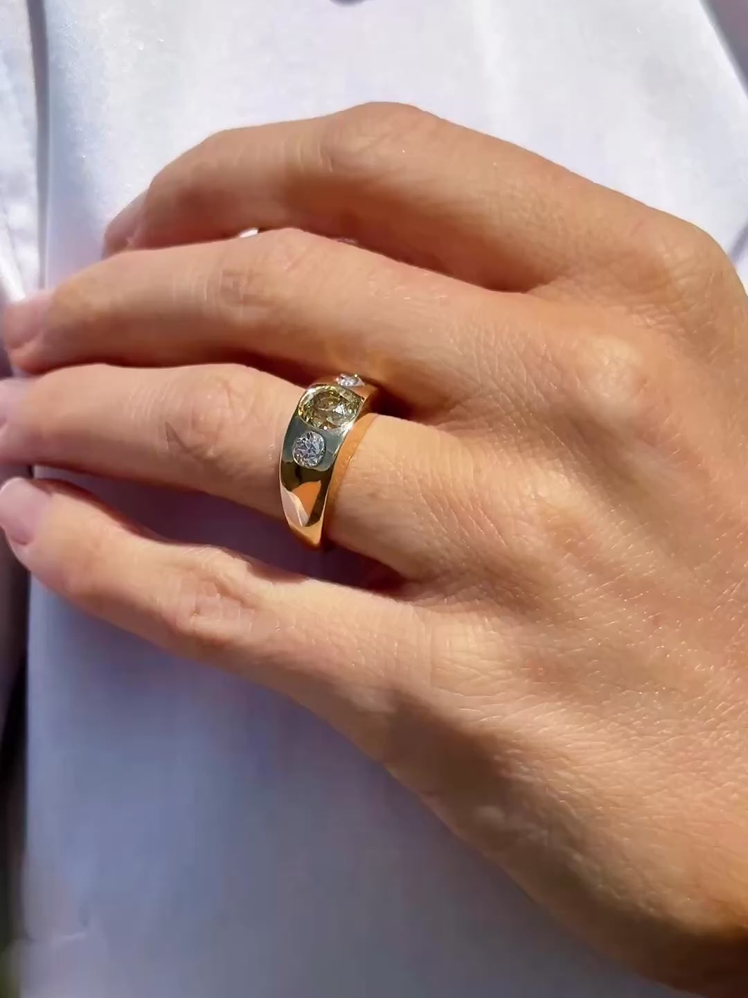 Fancy Yellow & Old Mine Cut Diamond Gypsy Ring