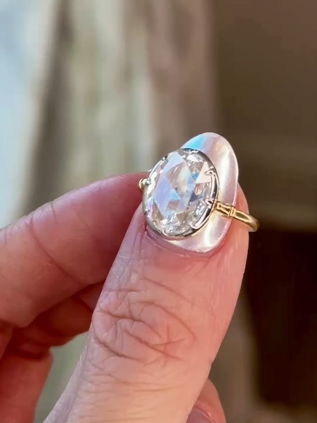 20KYG & Platinum, Rose Cut Diamond Ring