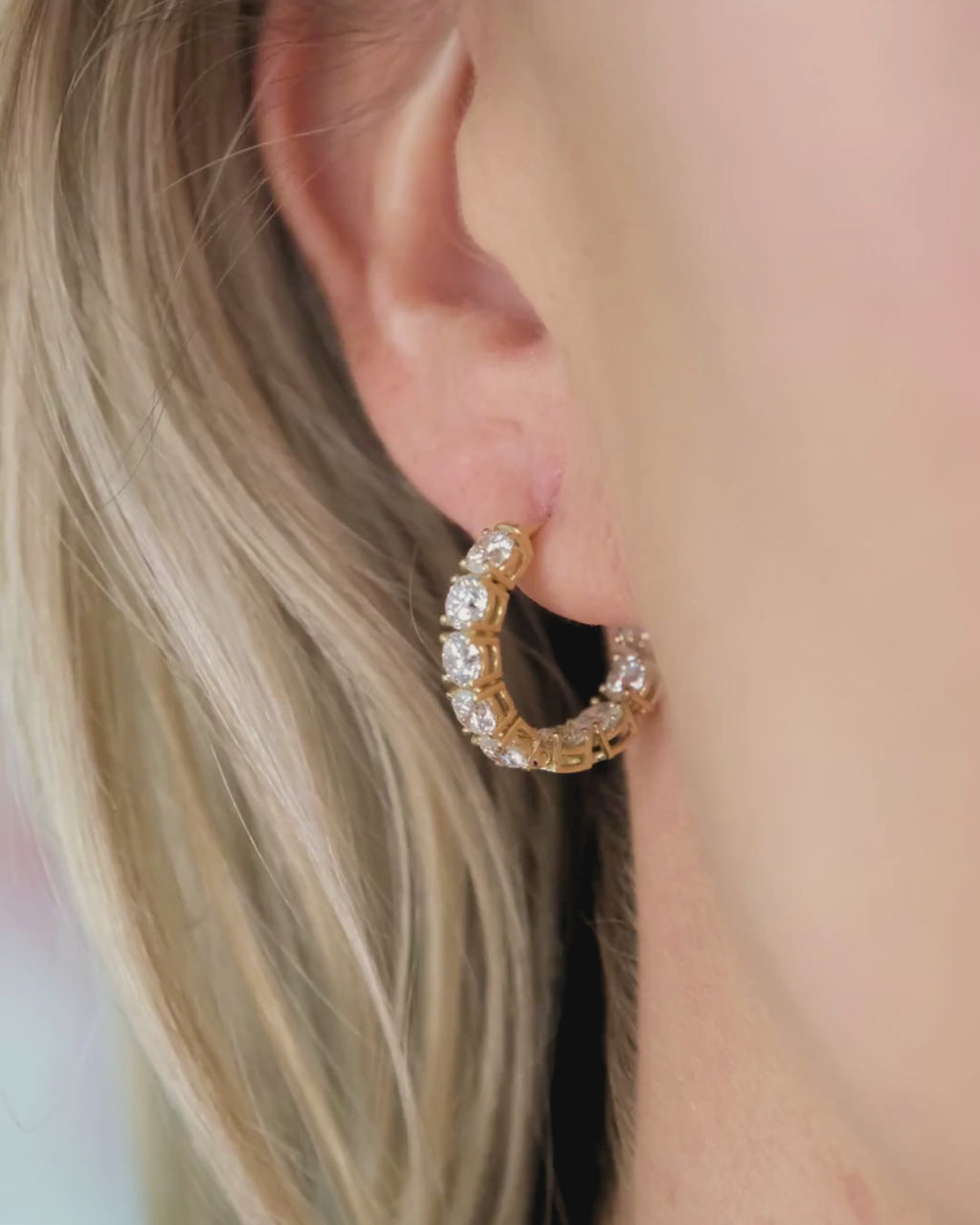 18K Yellow Gold and Diamond Hoop Earrings