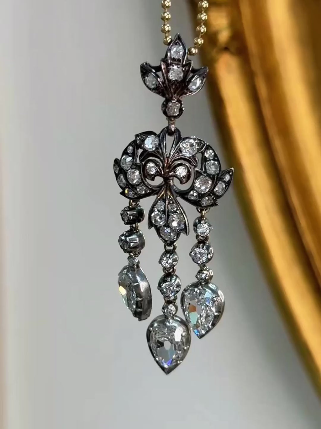 Victorian Diamond Pendant on 18KYG Ball Chain