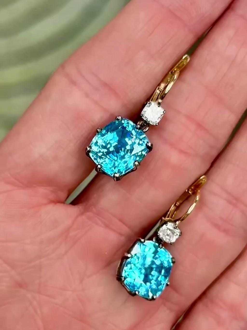 18KYG, Diamond & Blue Zircon Earrings