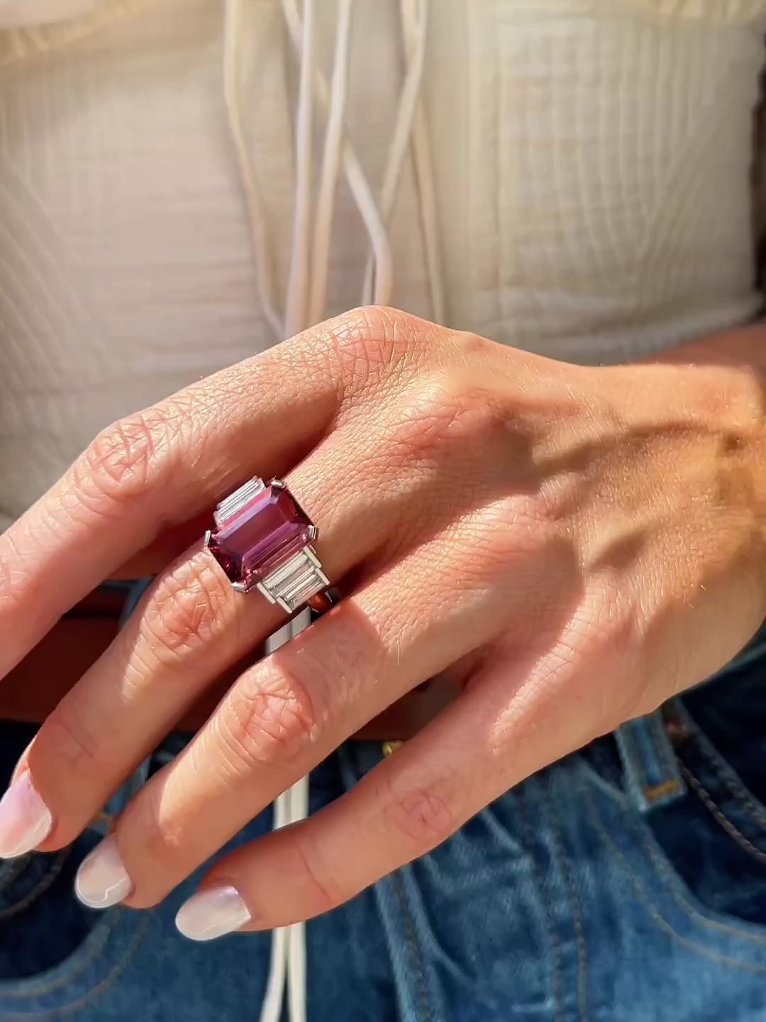 18KYG & Platinum, Pink Tourmaline & Diamond Ring