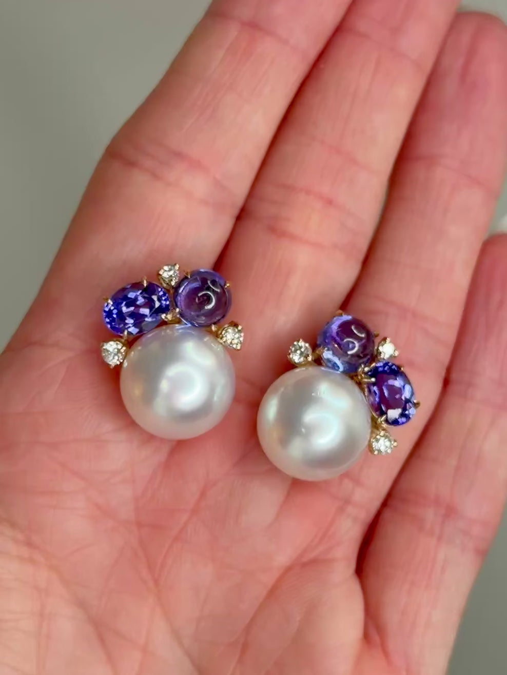 Tanzanite & Cultured Pearl Earclips