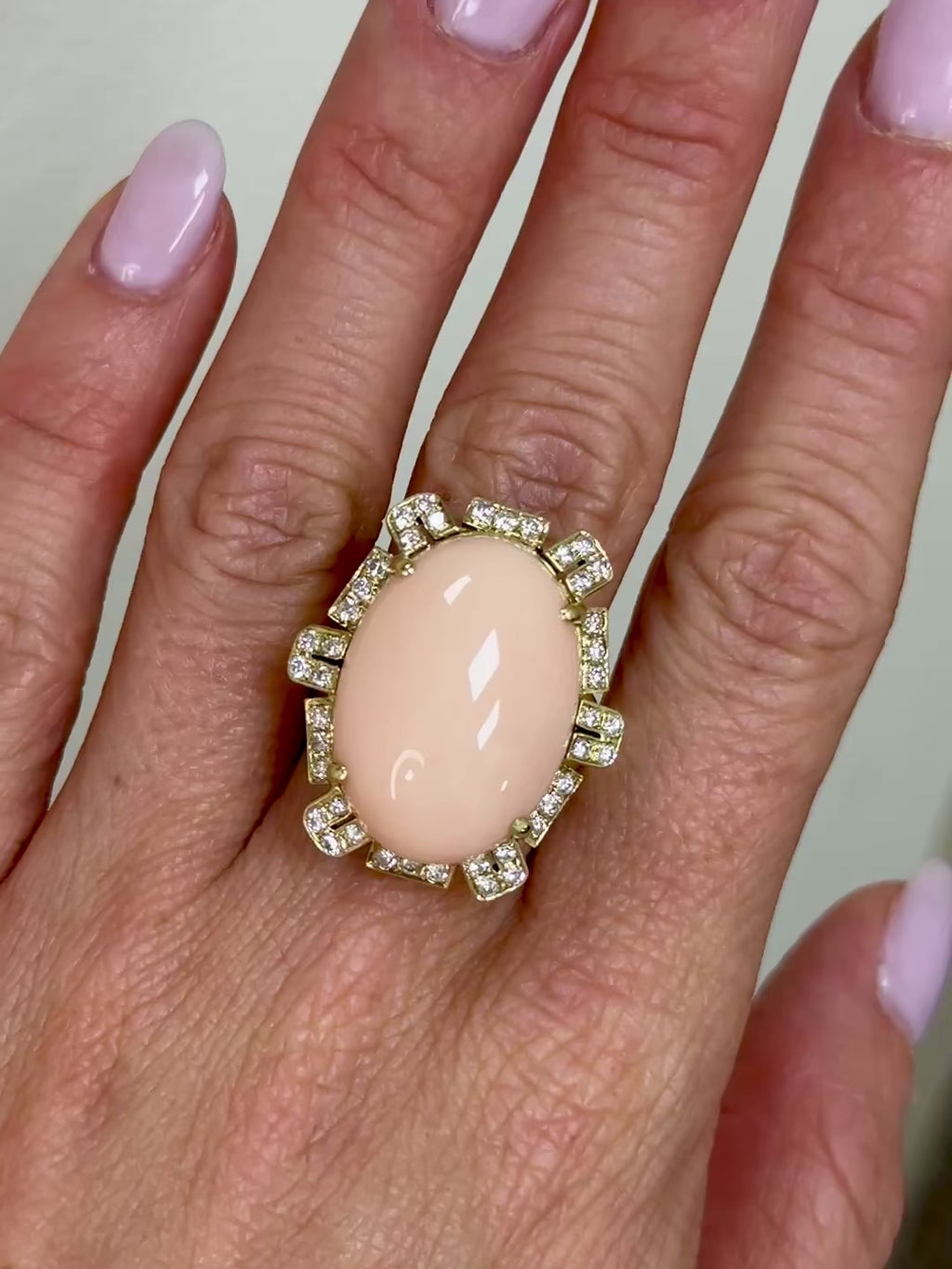 18KYG, Angel Skin Coral & Diamond Ring