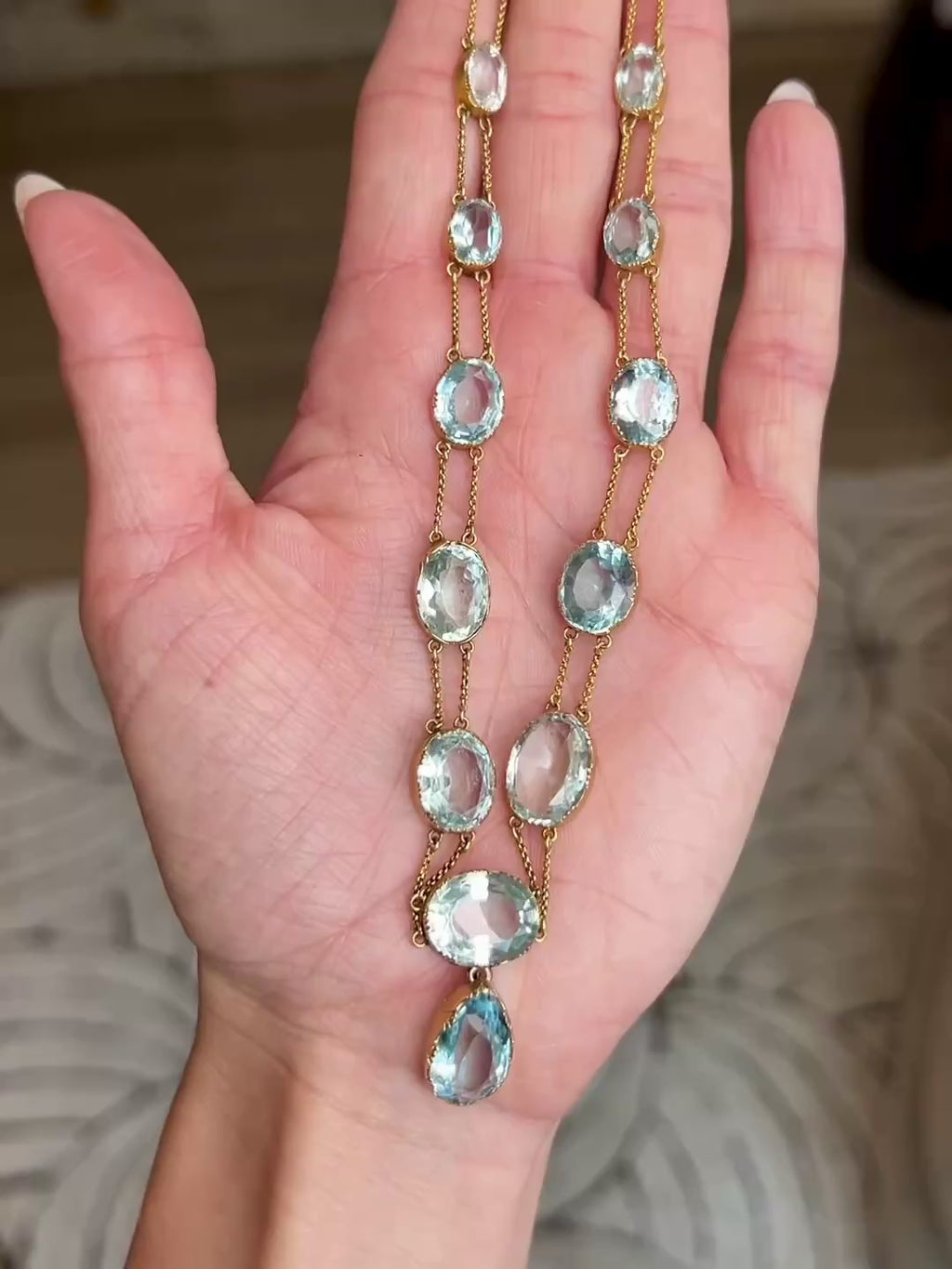 14K & 18KYG, Aquamarine Rivière Necklace