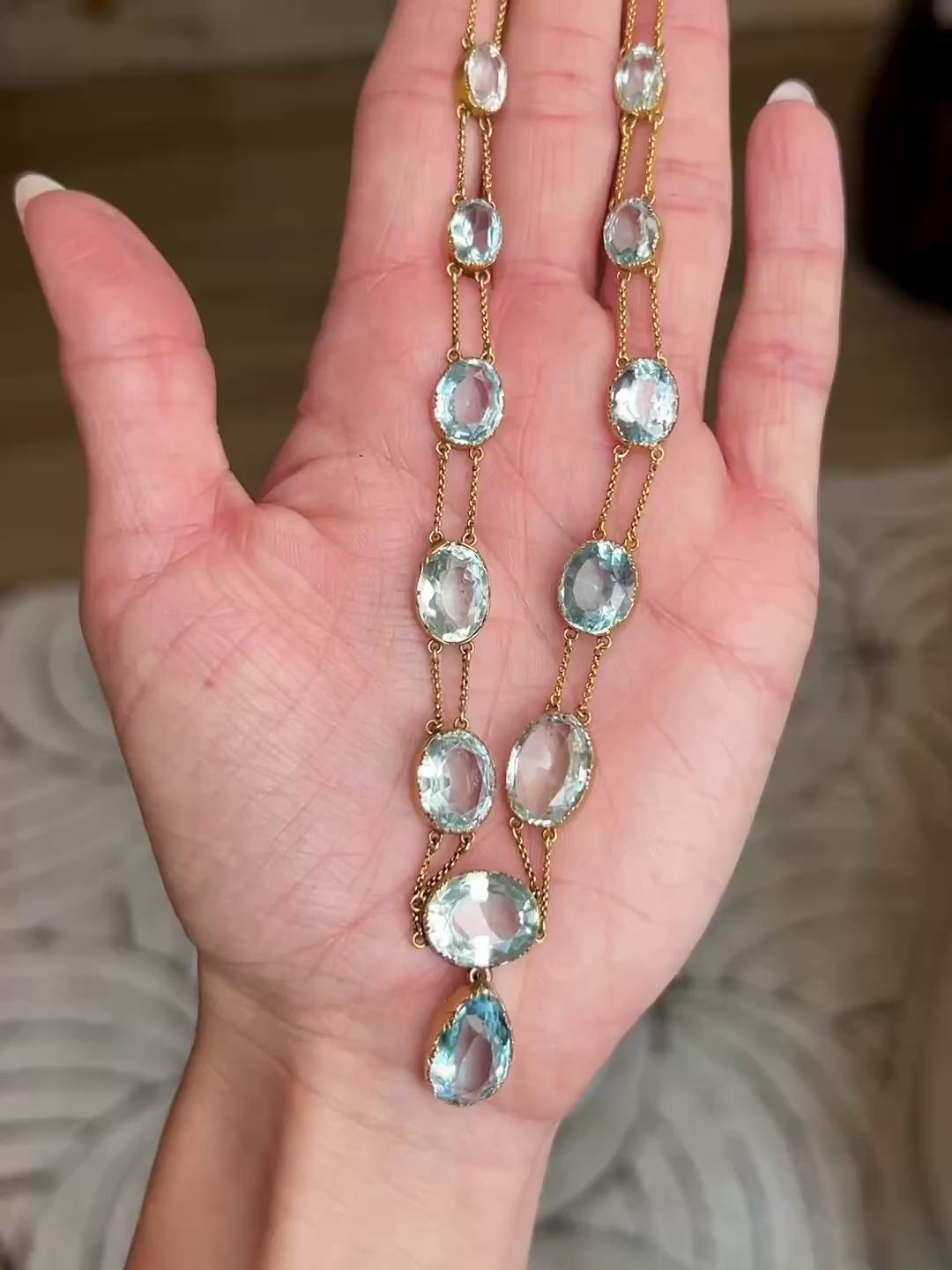 14K & 18KYG, Aquamarine Rivière Necklace