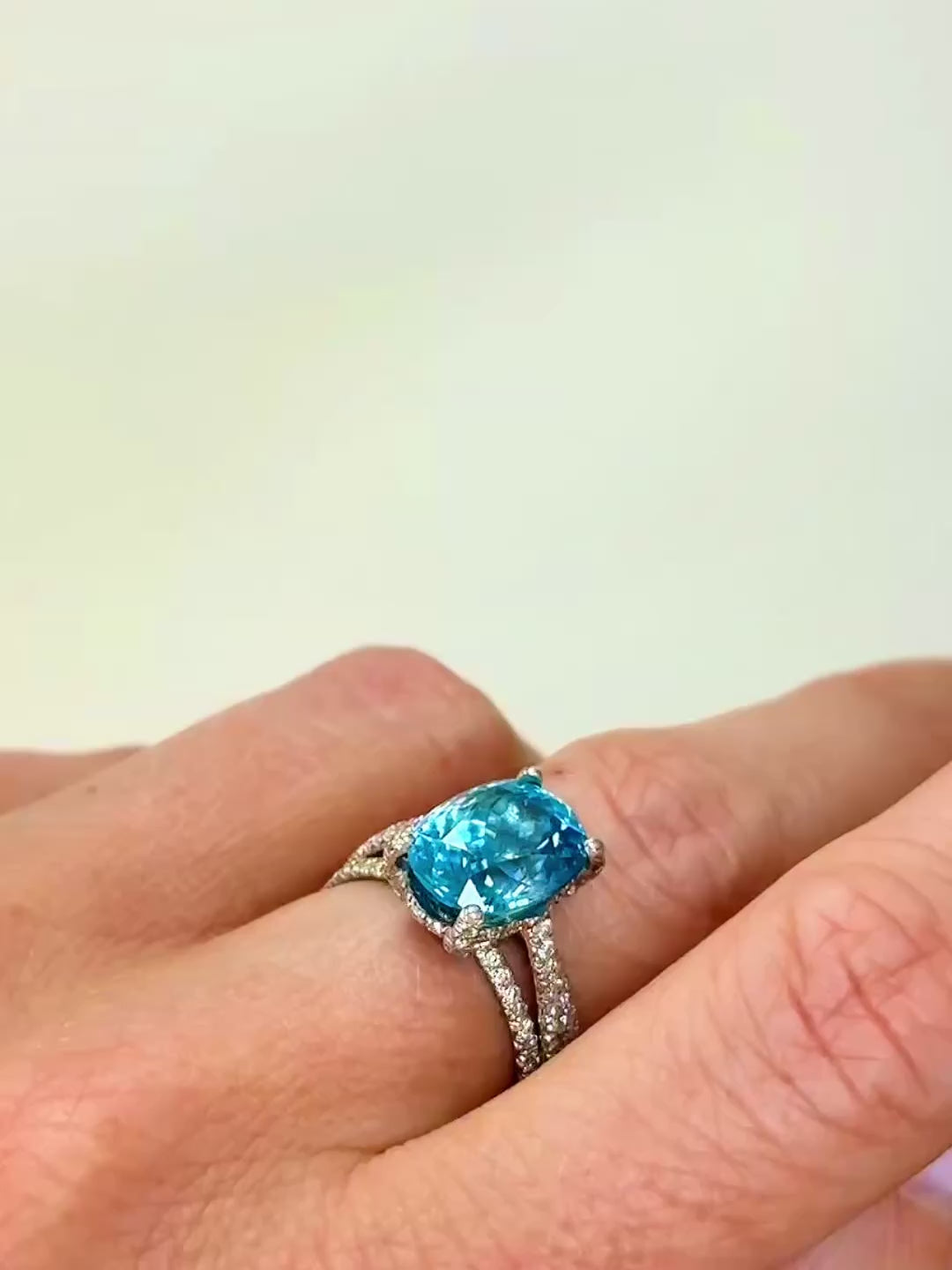Platinum, Blue Zircon & Diamond Ring