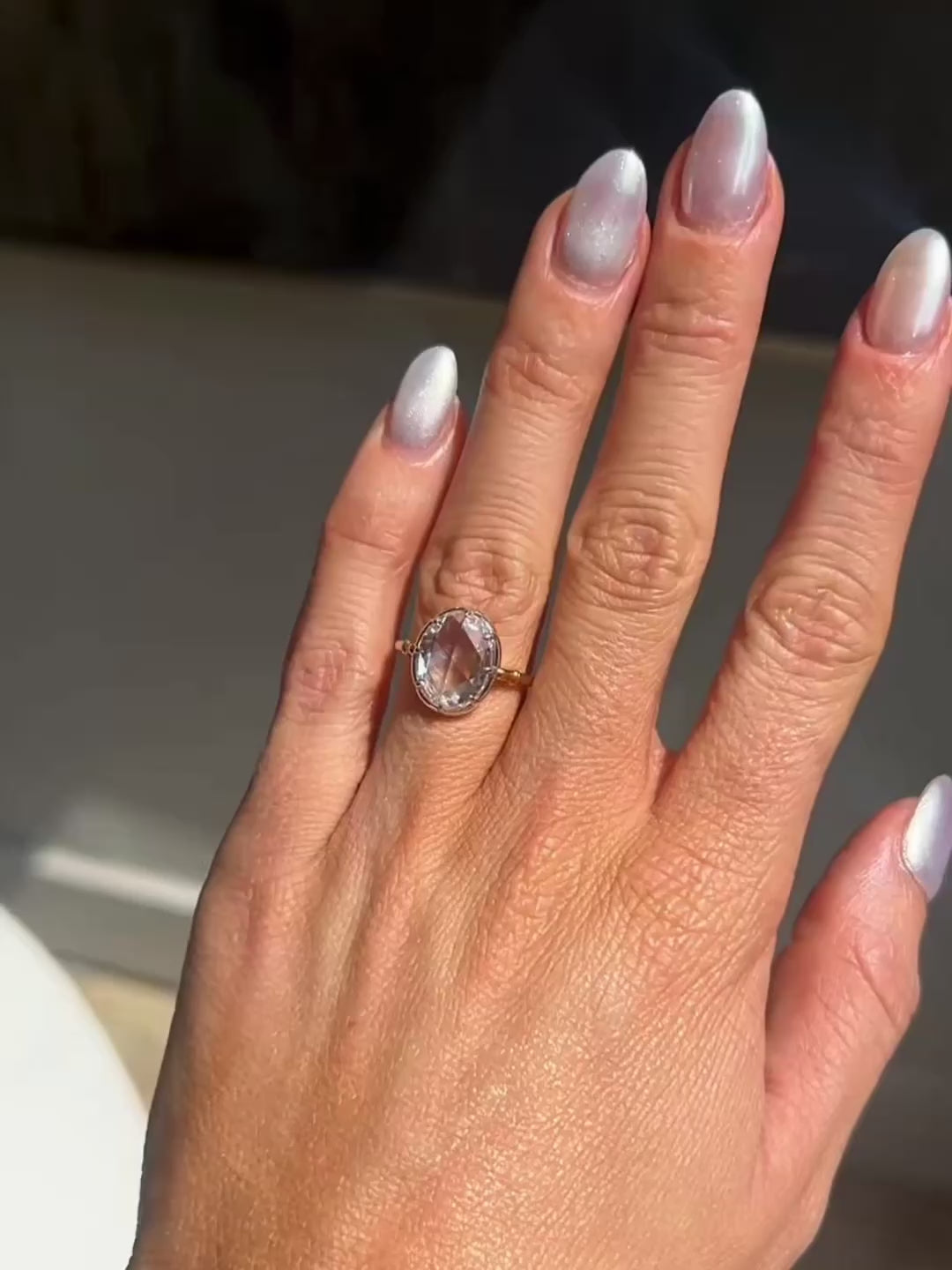20KYG & Platinum, Rose Cut Diamond Ring