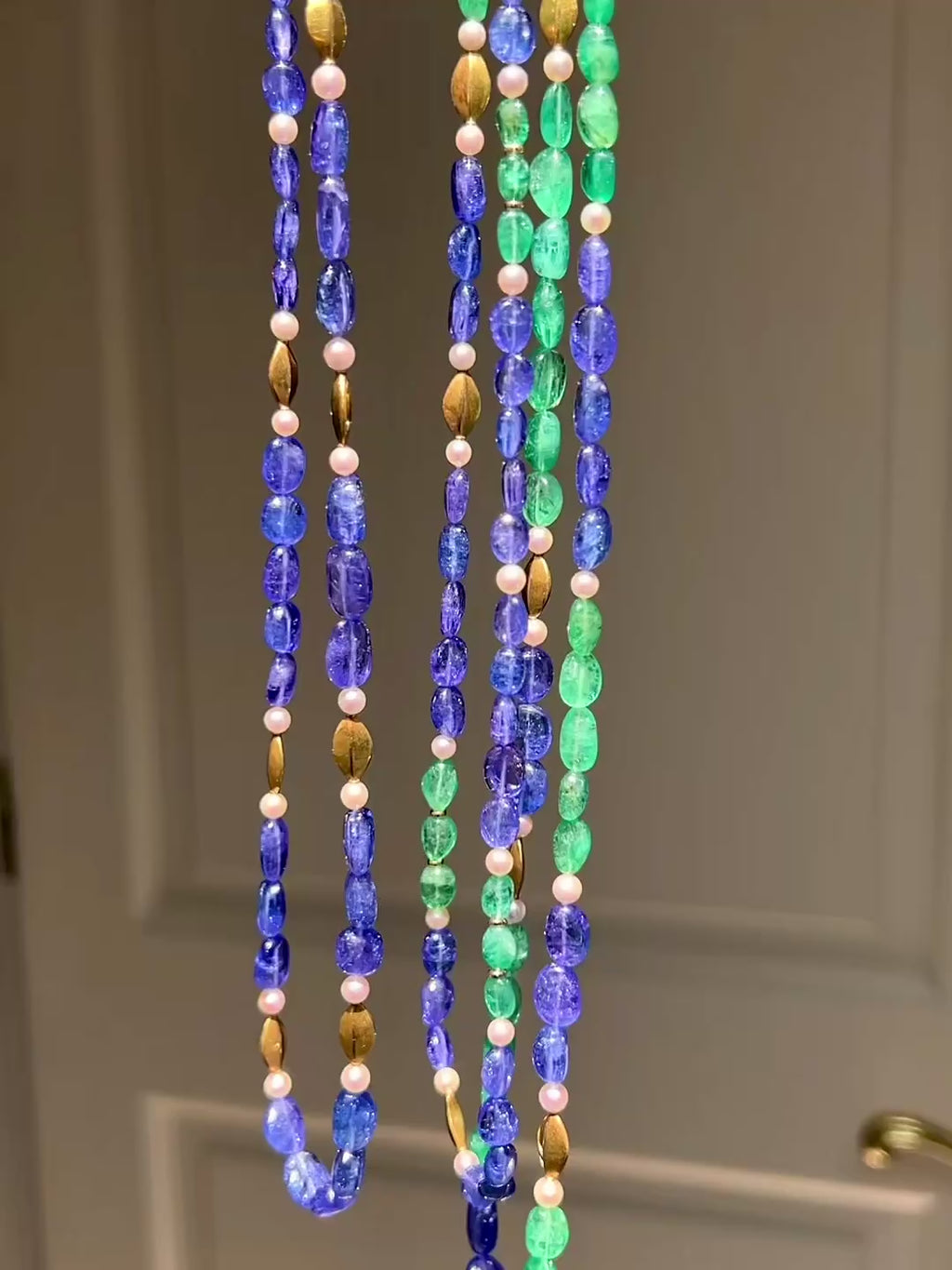 Tanzanite, Emerald & Japanese Cultured Pearl Necklaces