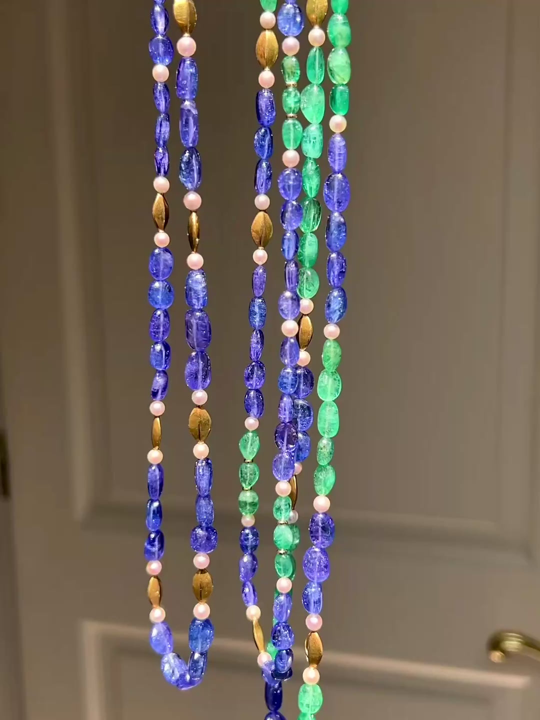 Tanzanite, Emerald & Japanese Cultured Pearl Necklaces